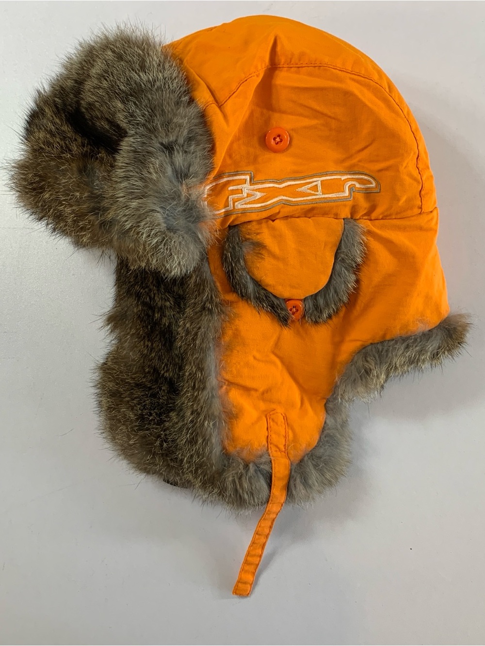 FXR Orange Trapper Hat Rabbit Fur Bomber Ear Flap Retro Snow Ski Vintage Y2K